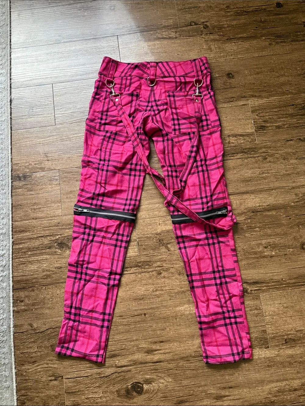 Rare 2000's Lip Service Pink Plaid Bondage Pants - Picture 4 of 4